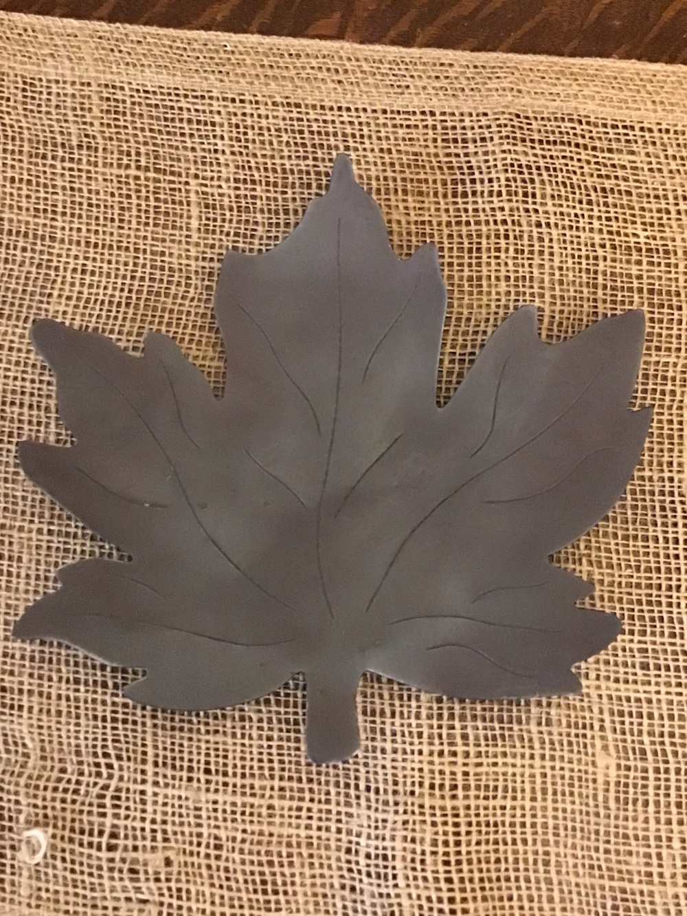 Dark metal maple leaf candle holder tray